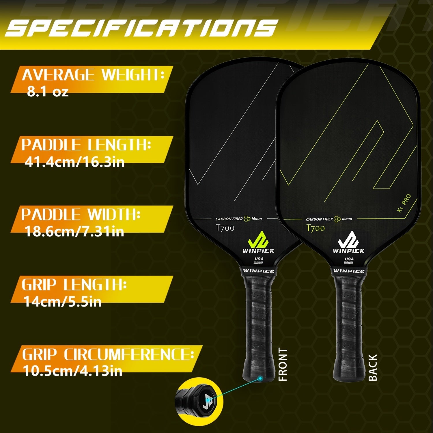 WINPICK T700 Thermoformed Pickleball Paddle – 16mm Honeycomb Core