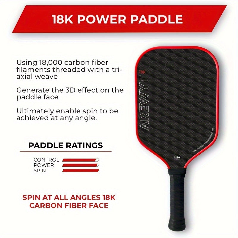 Carbon Fiber Pickleball Paddle – 18K 3D Texture CFS Surface, Paddle Cover Included
