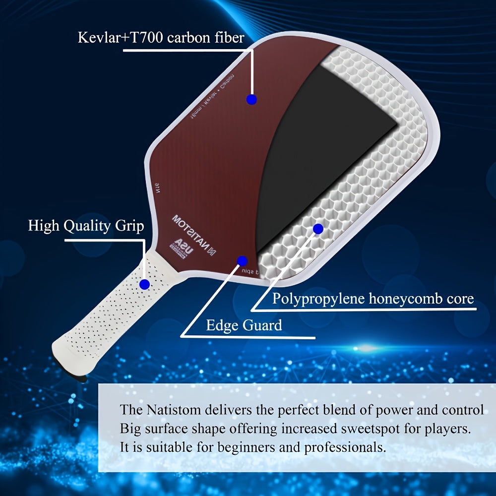Kevlar Carbon Fiber Pickleball Paddle – Honeycomb Core, Red