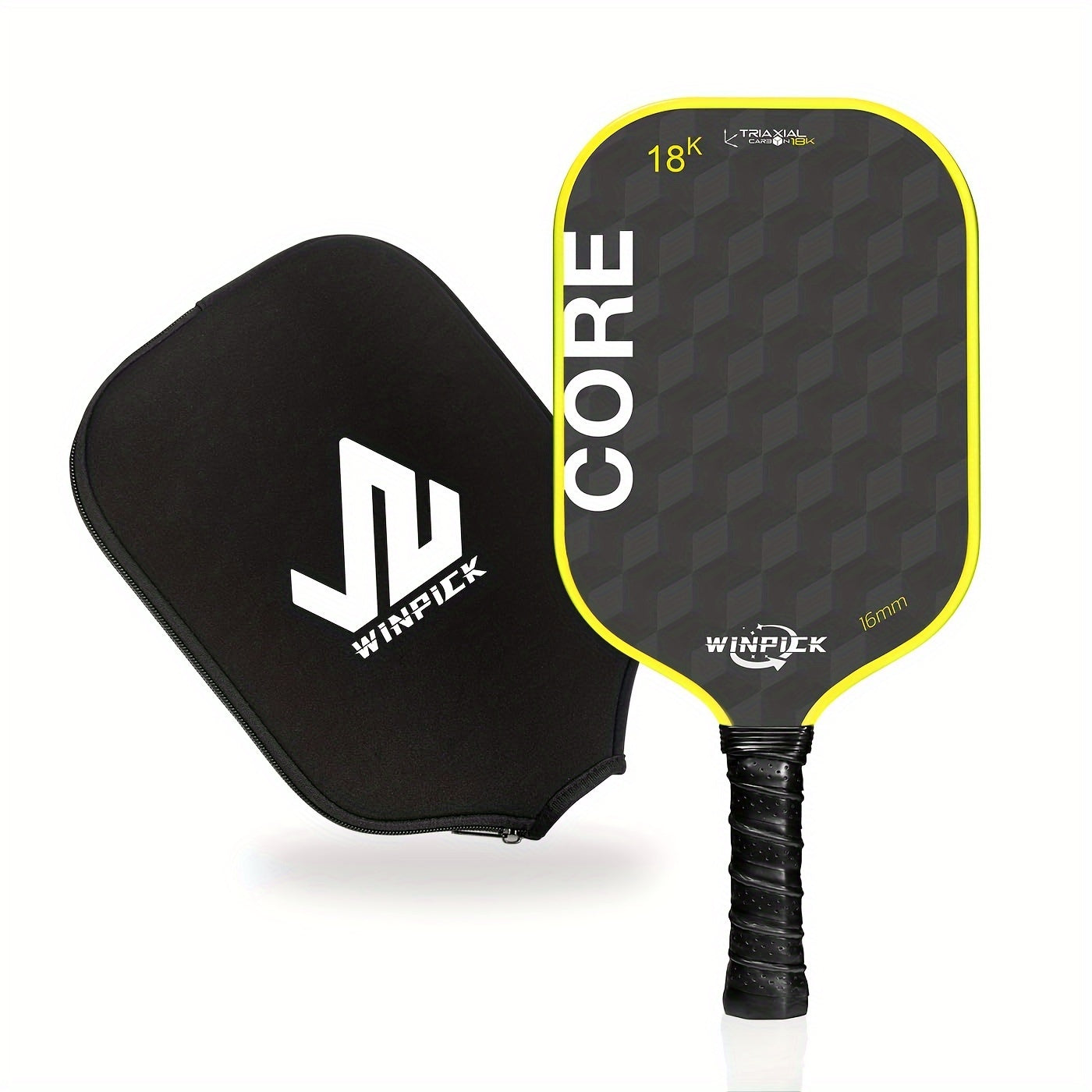 WINPICK 18K Carbon Abrasion Pickleball Paddle – Thermoformed, 16mm Core