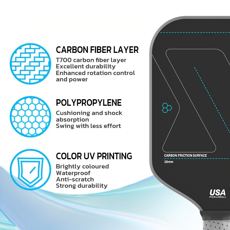 T700 Carbon Fiber Pickleball Paddle – USA Approved, Breathable Grip