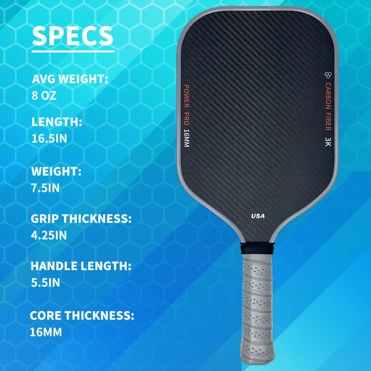 3K T700 Carbon Fiber Pickleball Paddle – High Friction, USA Designed