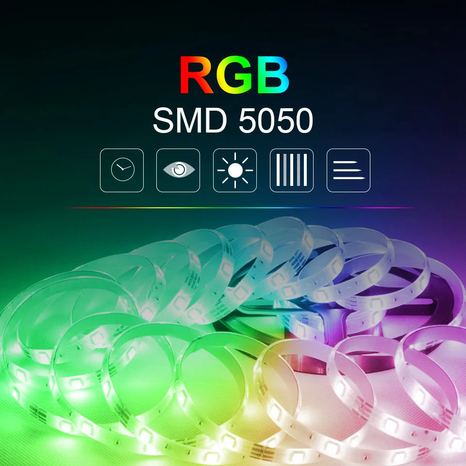 RGB Led Strip Light 12V SMD5050 5M 10M 15M 20M Smart Bluetooth Flexible Tape Lamp Remote Control Christmas Holiday Decoration