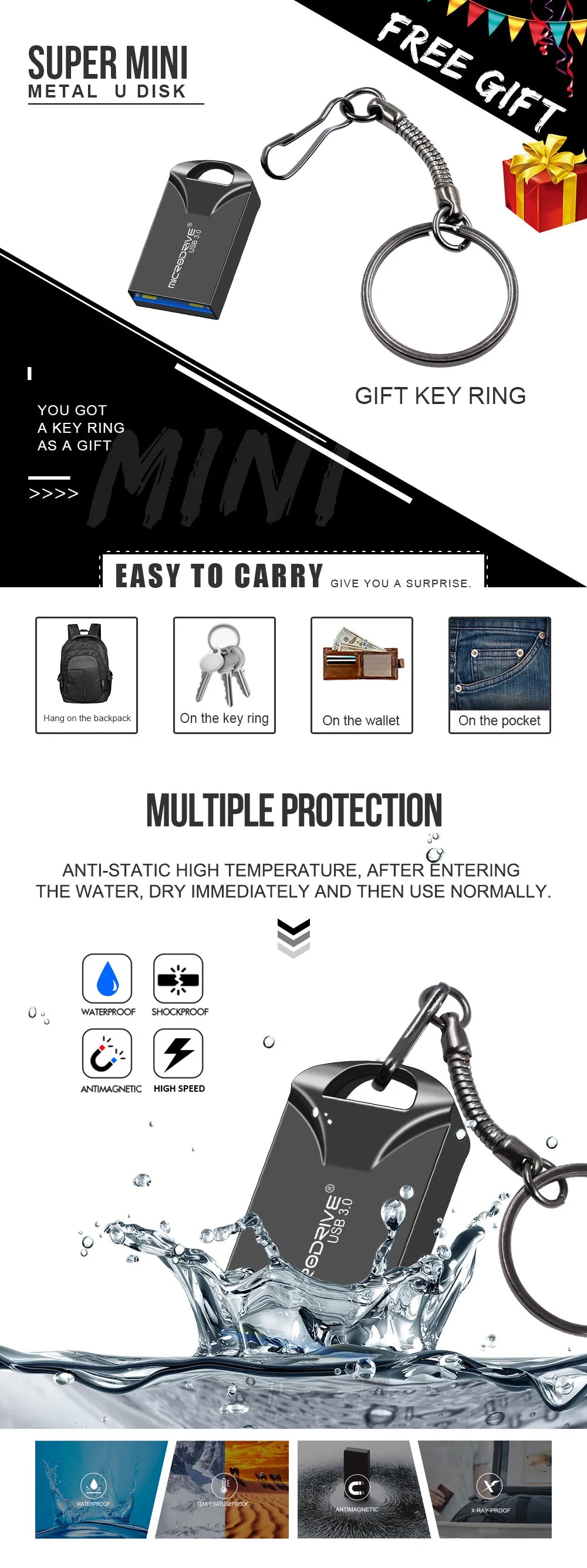 Waterproof Super Mini usb flash drive pen Drive 32GB metal usb 3.0 flash usb stick pendrive 64GB for cle usb 128 gb