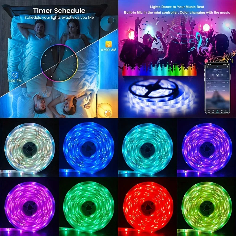 10m 20m 30m 40m Smart RGB LED Strip Lights Bluetooth App Control Music Sync DC24V LED RGB Tape Backing for Bedroom Home Decor