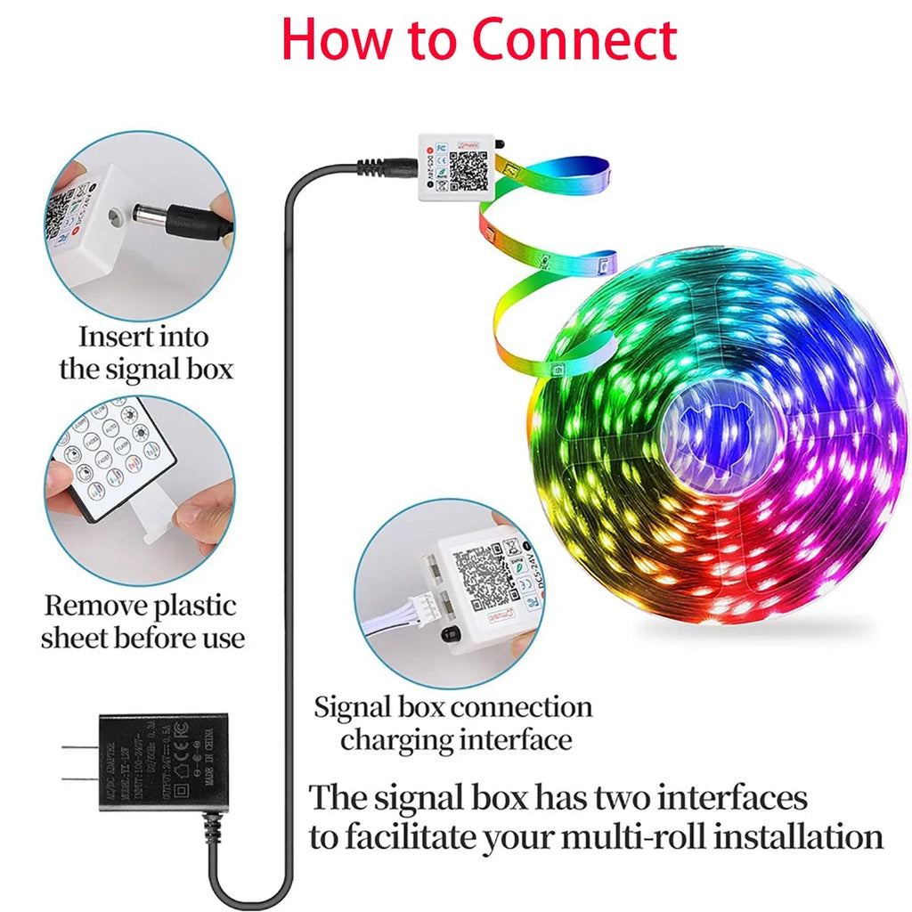 10m 20m 30m 40m Smart RGB LED Strip Lights Bluetooth App Control Music Sync DC24V LED RGB Tape Backing for Bedroom Home Decor