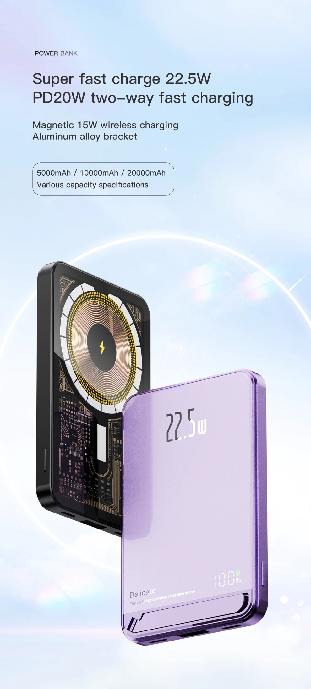 Wireless Power Bank Magnetic 22.5W 20000mAh Portable Fast Charging External Battery for Magsafe For iPhone 16 15 14 13 Powerbank