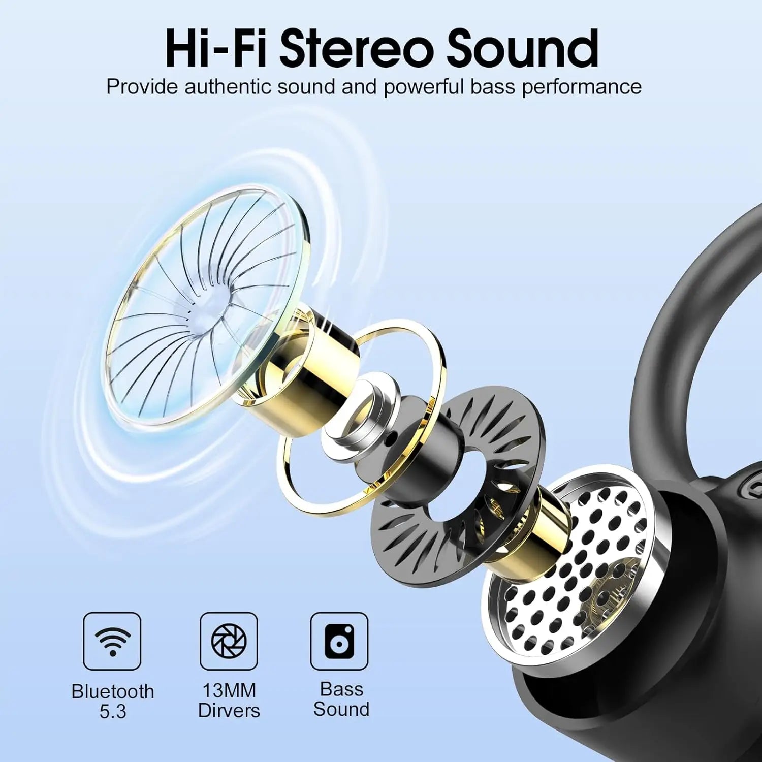 Wireless Earbuds, Bluetooth 5.3 Earbuds Stereo Bass, in-Ear Noise Cancelling Mic, Earphones IP7 Waterproof Sports, 40H Playback