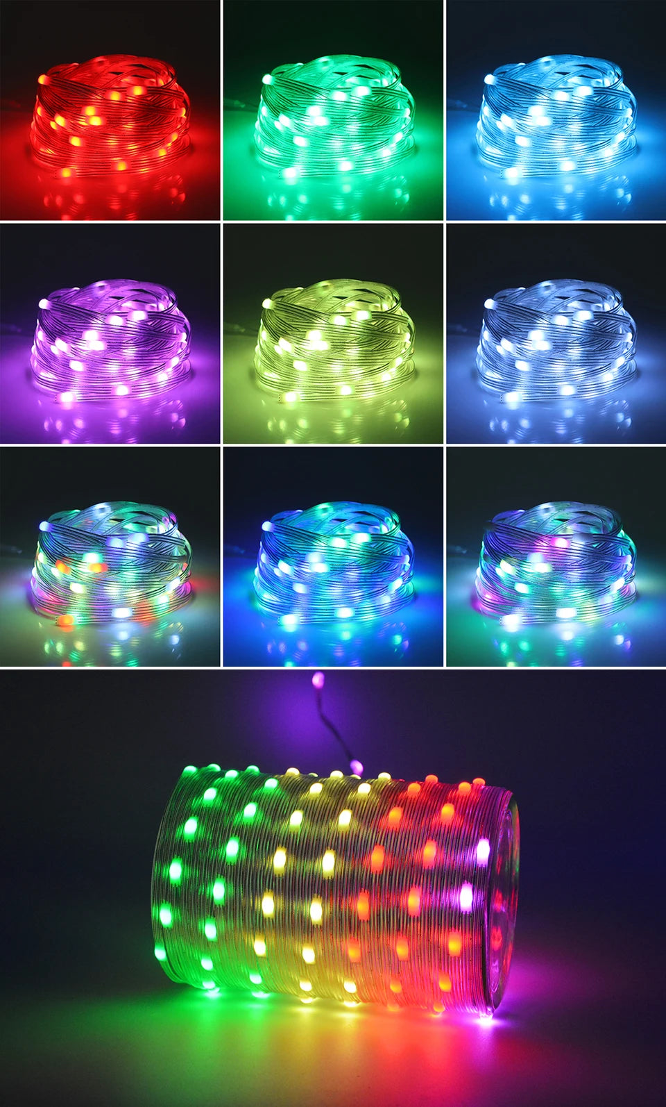 Smart RGBIC LED Strip Light, Bluetooth, USB, 20m, Waterproof, String Light, Room, Outdoor, Garden, Fairy Lights, DIY Decoration