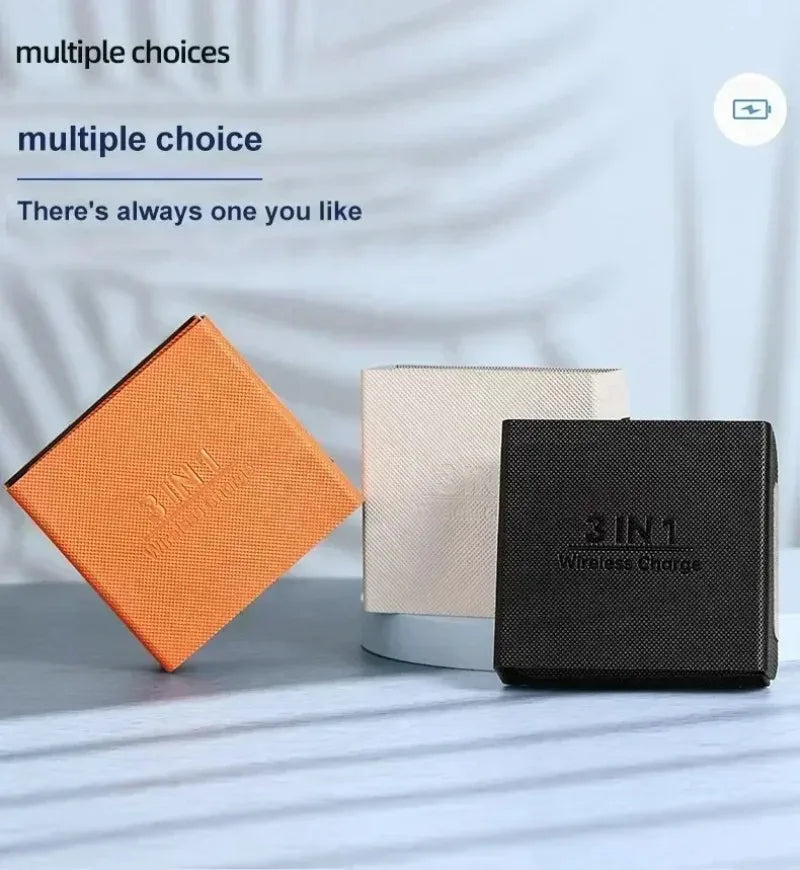 3-in-1 Magnetic Wireless Charger Dock Fabric Art Foldable Portable Fast Charging Station For Magsafe iPhone 16~12 AirPods iWatch