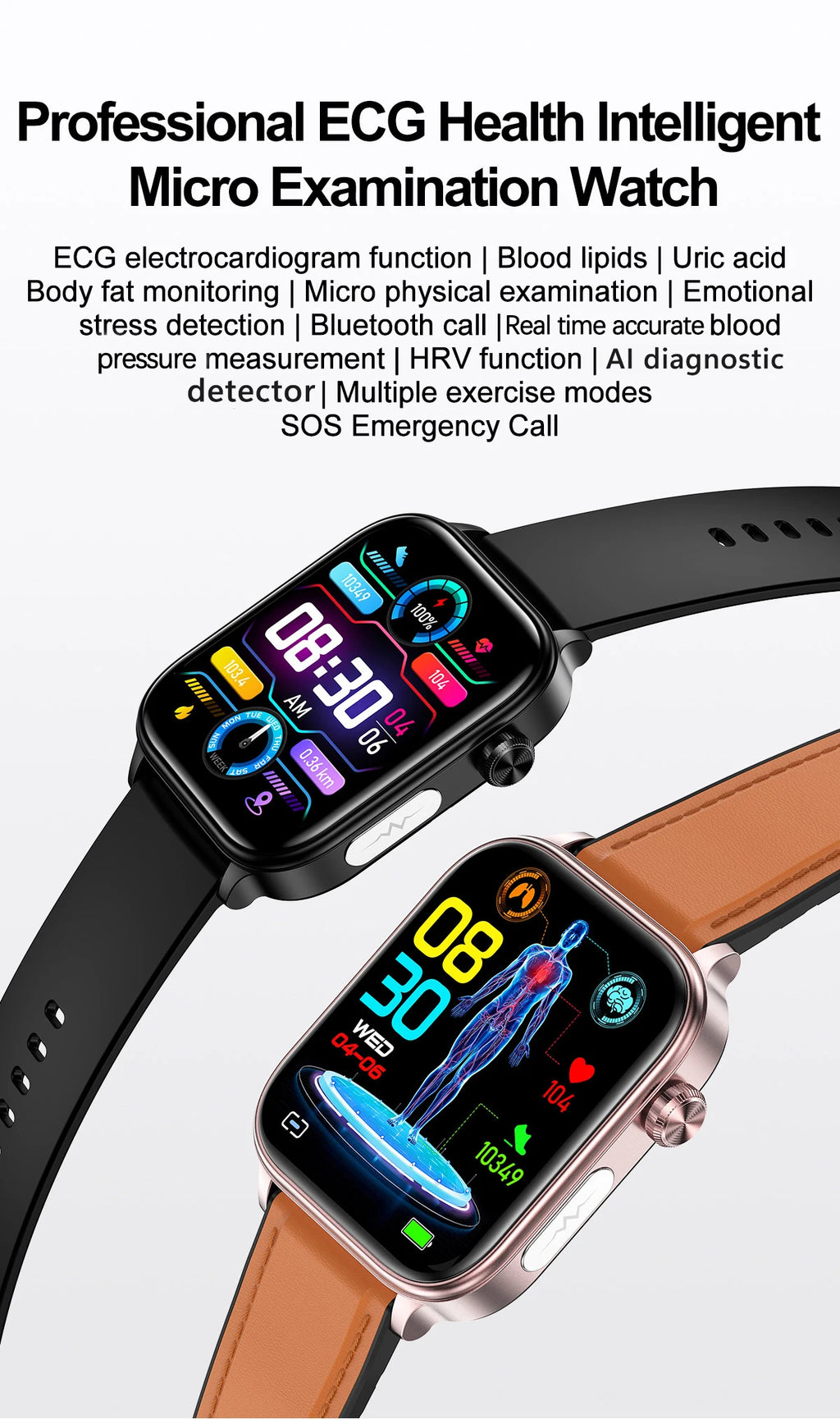 2025 New ECG+PPG+HRV Smart Watch Men Blood Lipid Uric Acid Health Monitor Bluetooth Call Sleep Physical Health Smartwatch Women