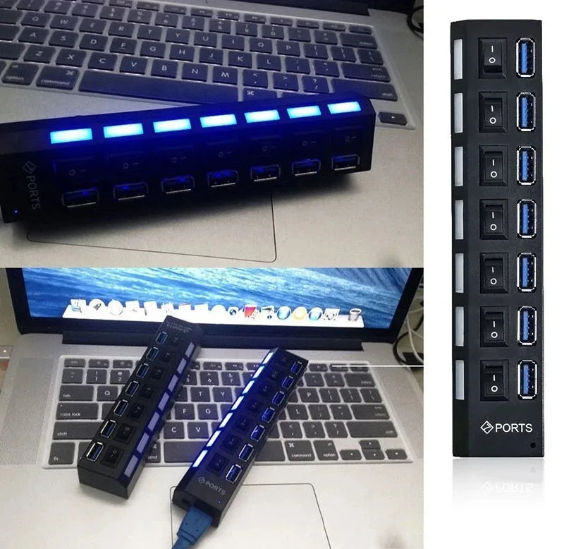 Coolcirc 7-Port USB 2.0 Switch Extension Hub - 1 to 7 USB Splitter for PC/Laptop/Desktop (Quick-Connect, Multi-Device Expansion)