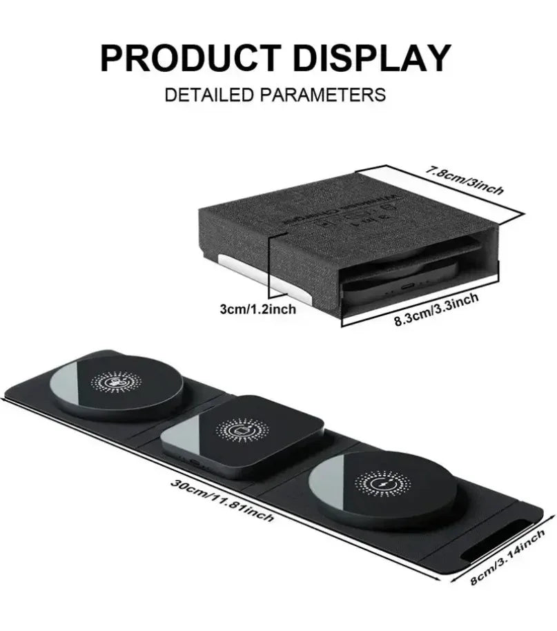 3-in-1 Magnetic Wireless Charger Dock Fabric Art Foldable Portable Fast Charging Station For Magsafe iPhone 16~12 AirPods iWatch