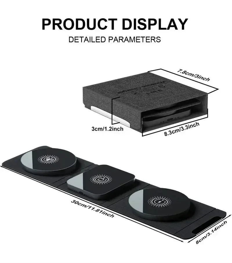 3-in-1 Magnetic Wireless Charger Dock Fabric Art Foldable Portable Fast Charging Station For Magsafe iPhone 16~12 AirPods iWatch