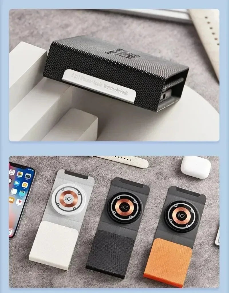 3-in-1 Magnetic Wireless Charger Dock Fabric Art Foldable Portable Fast Charging Station For Magsafe iPhone 16~12 AirPods iWatch