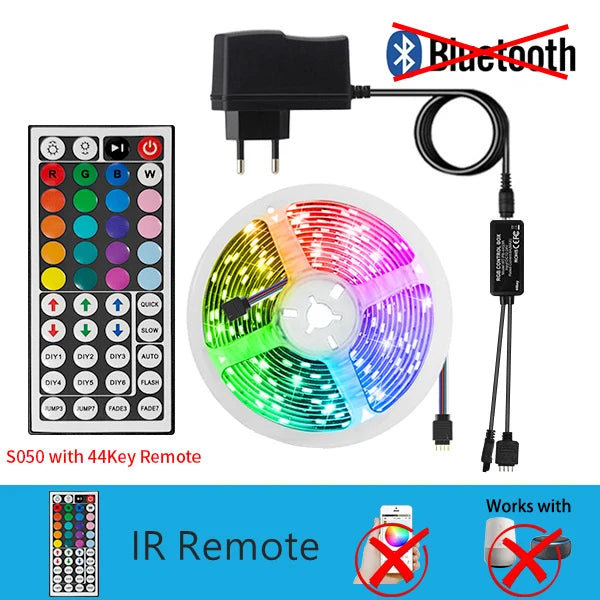 RGB Led Strip Light 12V SMD5050 5M 10M 15M 20M Smart Bluetooth Flexible Tape Lamp Remote Control Christmas Holiday Decoration