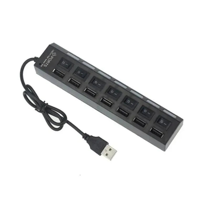 Coolcirc 7-Port USB 2.0 Switch Extension Hub - 1 to 7 USB Splitter for PC/Laptop/Desktop (Quick-Connect, Multi-Device Expansion)
