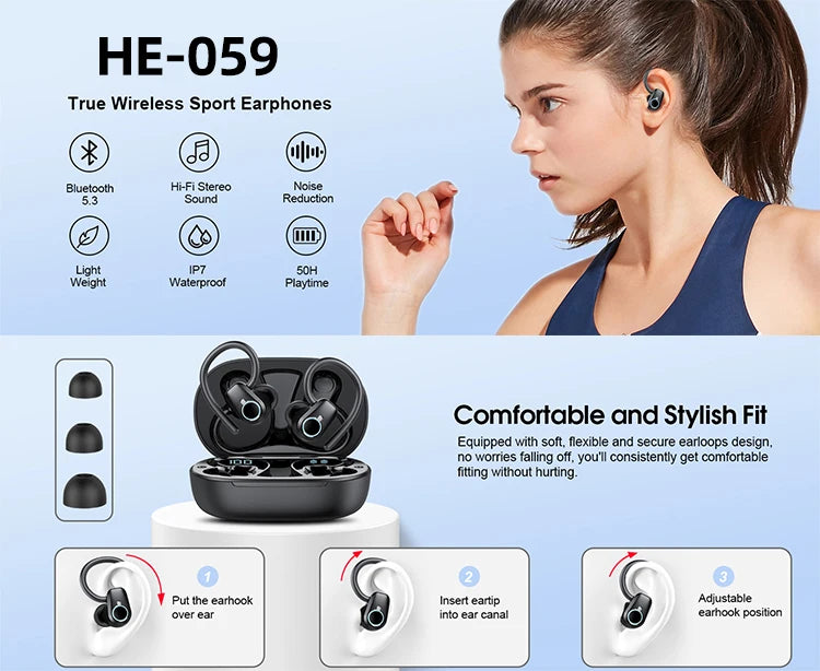Wireless Earbuds, Bluetooth 5.3 Earbuds Stereo Bass, in-Ear Noise Cancelling Mic, Earphones IP7 Waterproof Sports, 40H Playback