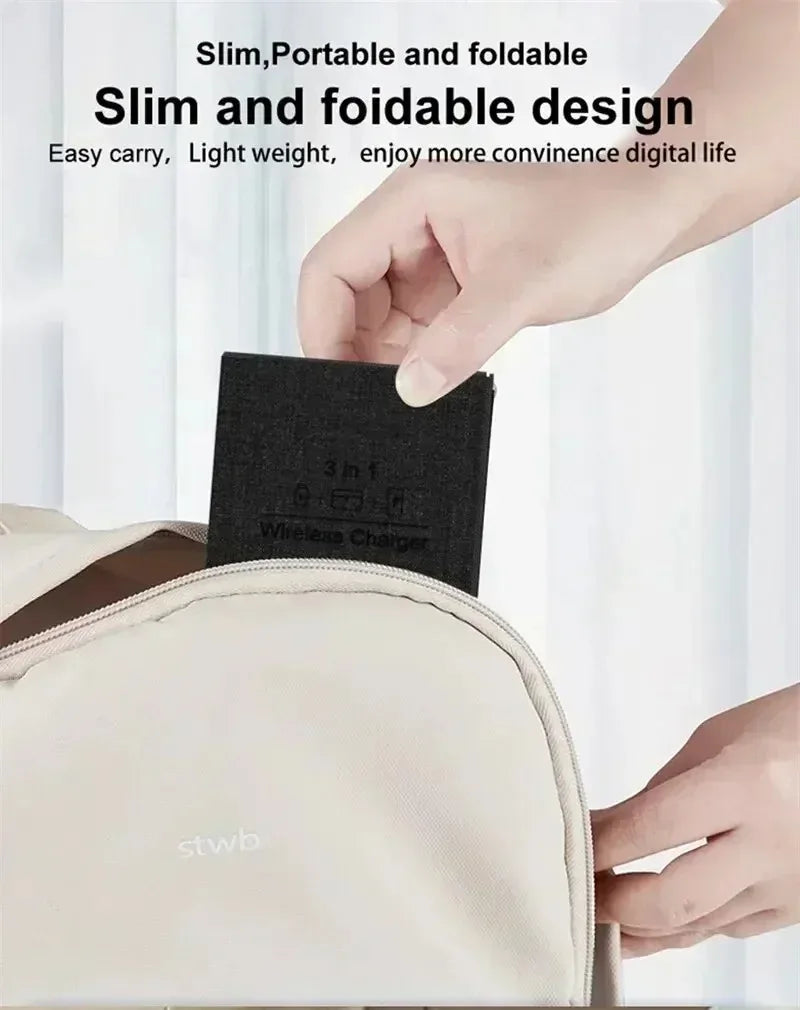 3-in-1 Magnetic Wireless Charger Dock Fabric Art Foldable Portable Fast Charging Station For Magsafe iPhone 16~12 AirPods iWatch