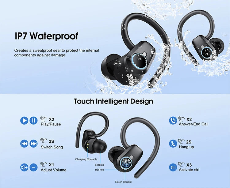 Wireless Earbuds, Bluetooth 5.3 Earbuds Stereo Bass, in-Ear Noise Cancelling Mic, Earphones IP7 Waterproof Sports, 40H Playback