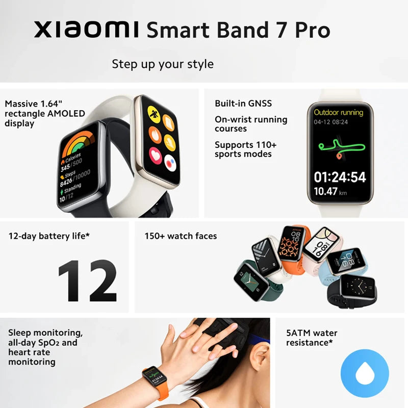 Xiaomi Smart Band 7 Pro 1.64'' AMOLED 2.5D Curved Display Built in GPS Blood Oxygen Smaer Watch Always On Watch Face Smart Band