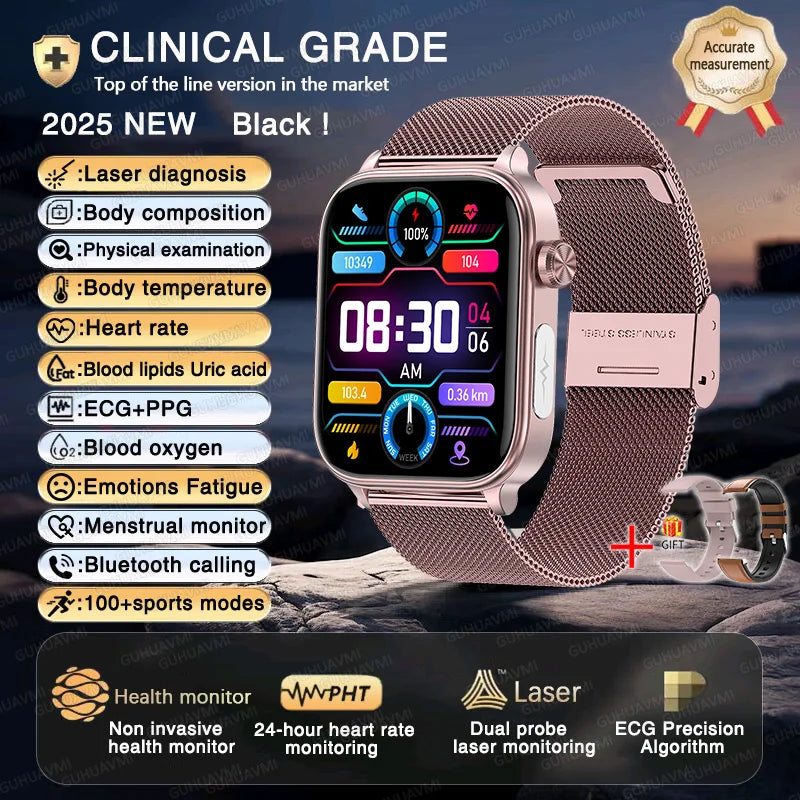 2025 New ECG+PPG+HRV Smart Watch Men Blood Lipid Uric Acid Health Monitor Bluetooth Call Sleep Physical Health Smartwatch Women