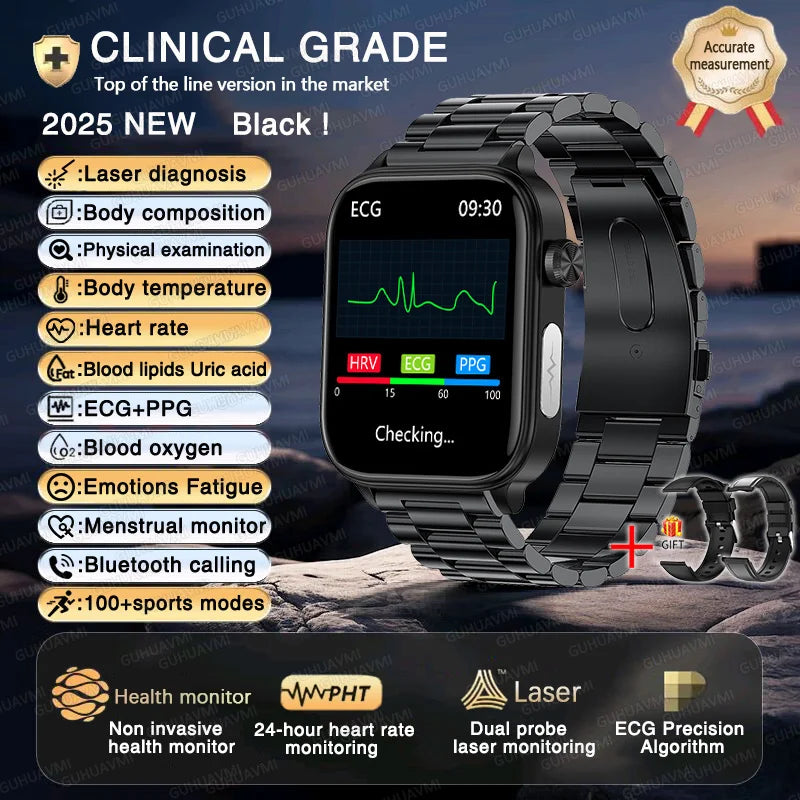 2025 New ECG+PPG+HRV Smart Watch Men Blood Lipid Uric Acid Health Monitor Bluetooth Call Sleep Physical Health Smartwatch Women