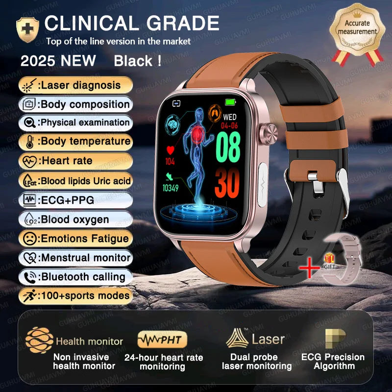 2025 New ECG+PPG+HRV Smart Watch Men Blood Lipid Uric Acid Health Monitor Bluetooth Call Sleep Physical Health Smartwatch Women
