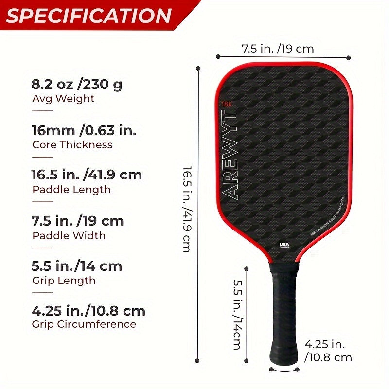 Carbon Fiber Pickleball Paddle – 18K 3D Texture CFS Surface, Paddle Cover Included