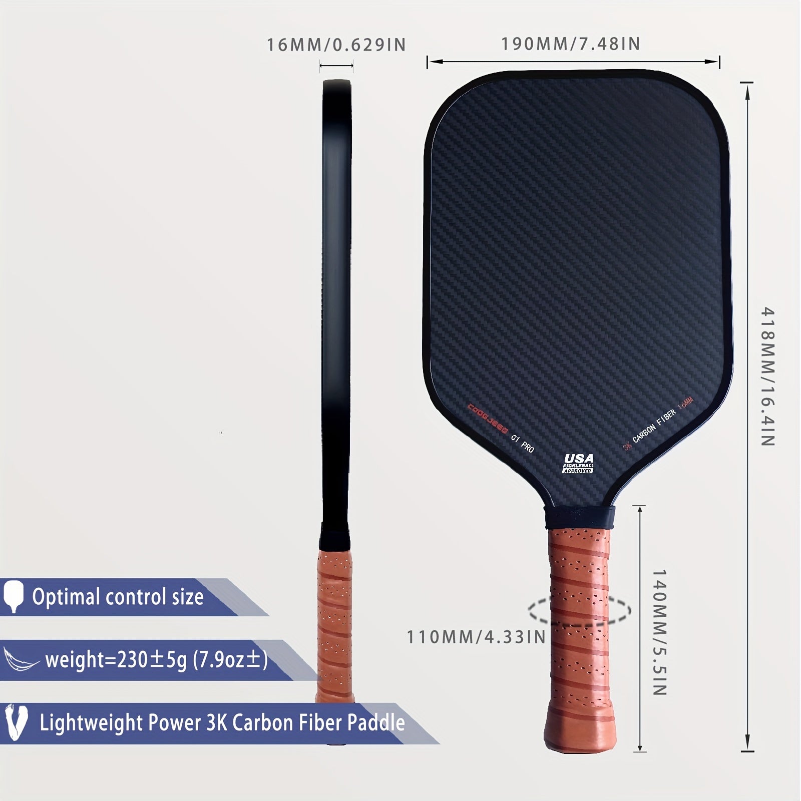 3K Carbon Fiber Pickleball Paddle – Professional Grit Surface