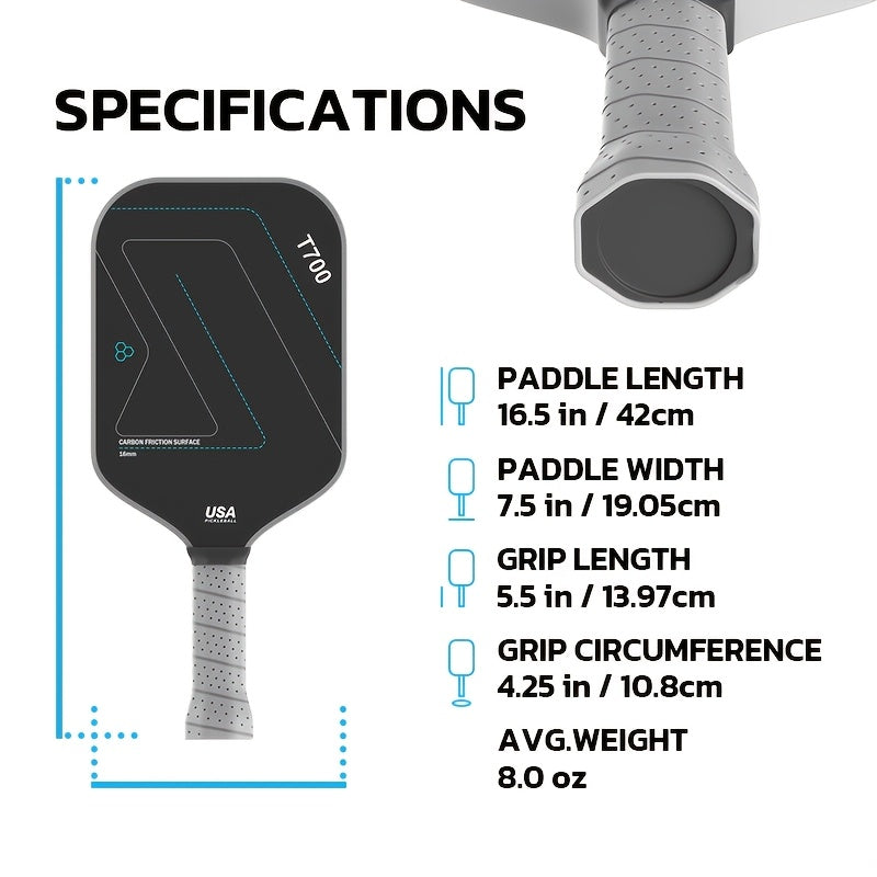 T700 Carbon Fiber Pickleball Paddle – USA Approved, Breathable Grip