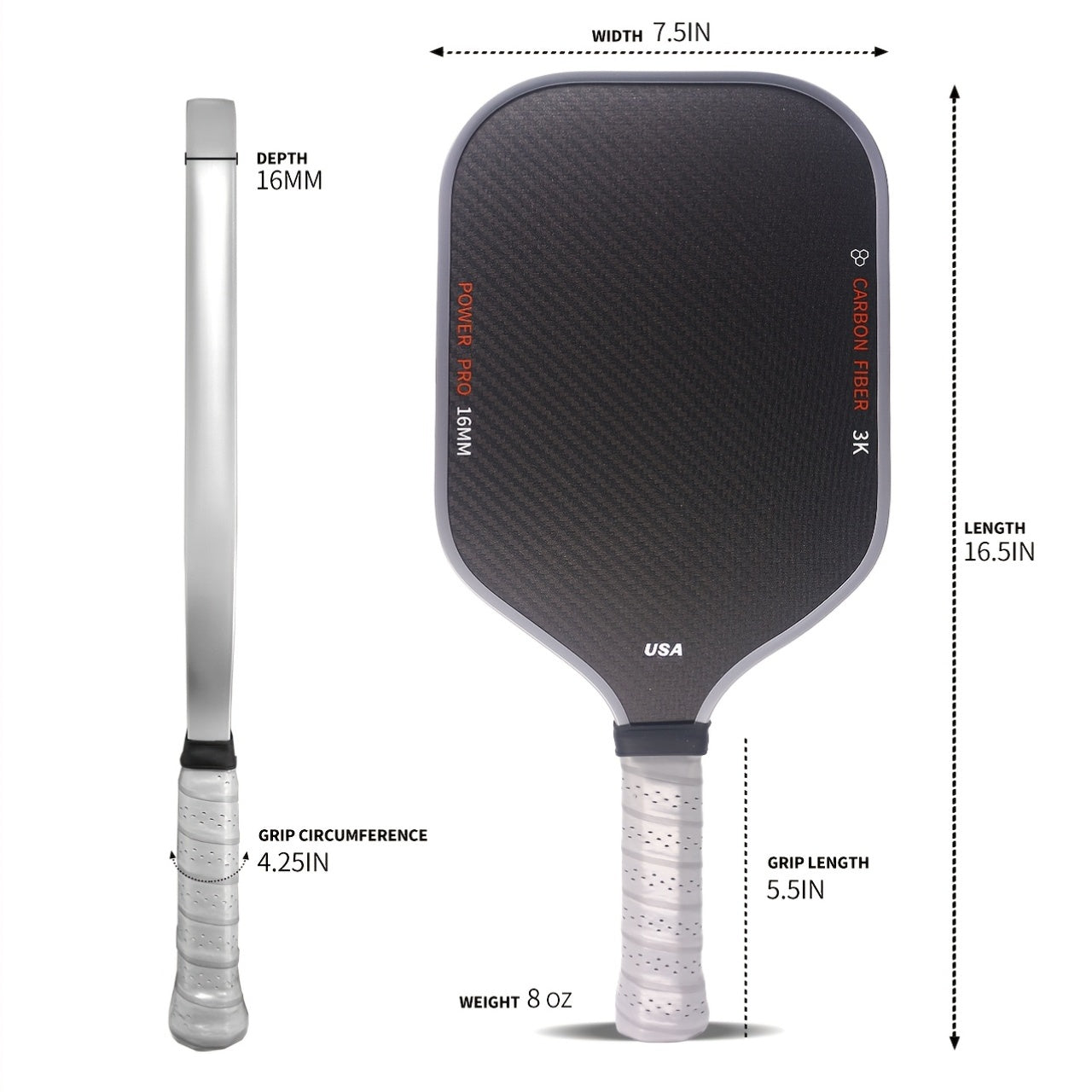 3K T700 Carbon Fiber Pickleball Paddle – High Friction, USA Designed