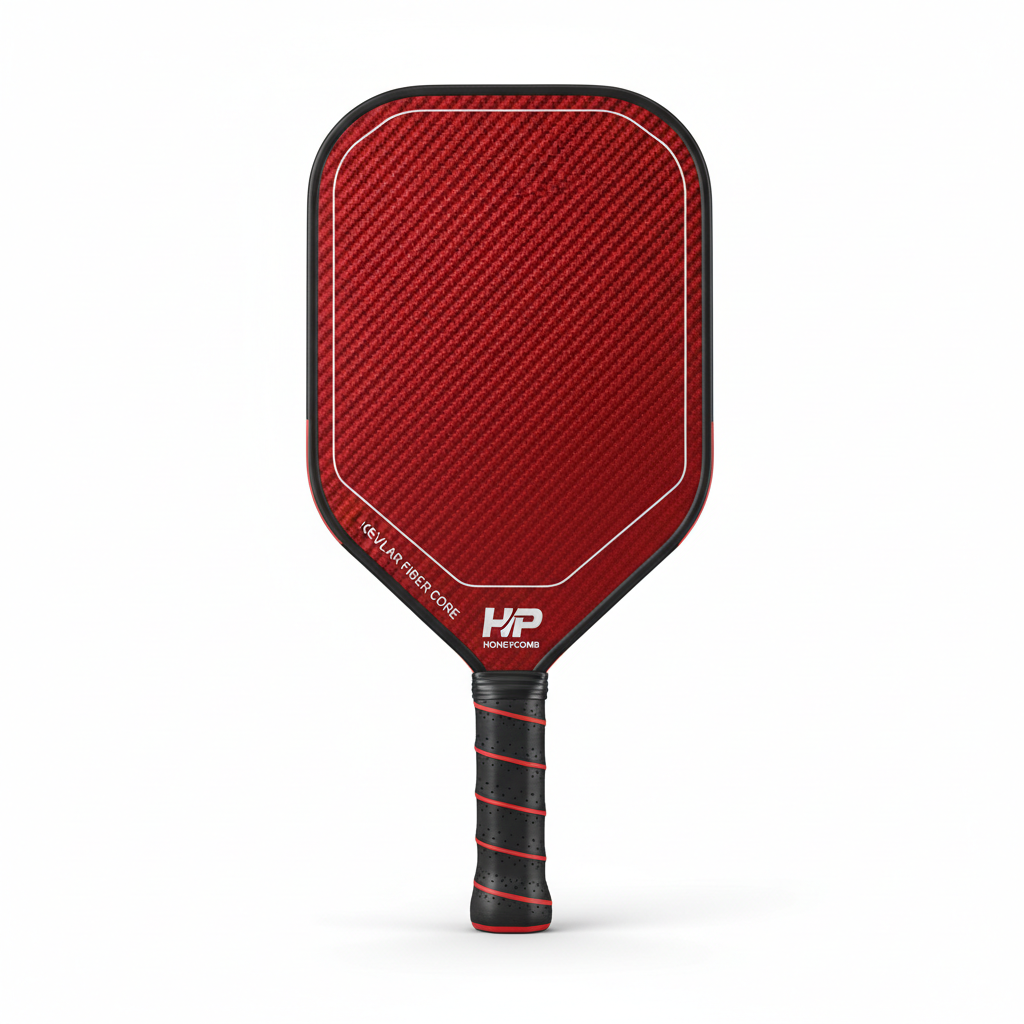 Red Kevlar carbon fiber pickleball paddle with honeycomb core